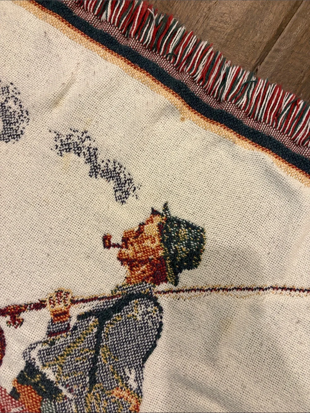 VTG Norman Rockwell Four Seasons Woven Tapestry Throw Blanket Fringed Americana
